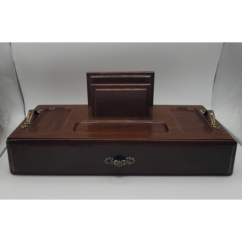 Vintage London Leather Men's Wooden Dresser Valet Box